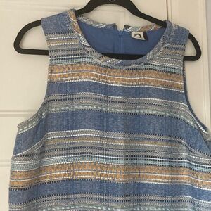 Anthropologie Blue and Yellow Tweed Sleeveless Dress